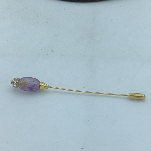 Lavender Glass and Rhinestone Topped Stick Pin - Picture 1 of 4